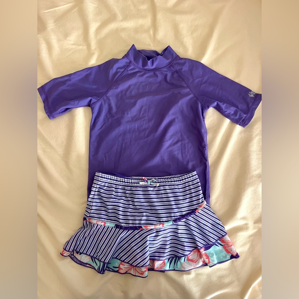 NWT UV Skinz kids 2-piece purple UPF 50+ swim set girls size age 10 skirt shirt